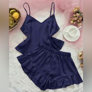 Sexy navy blue satiny lingerie/ pjs. Size L. Stretch waistband and super soft!